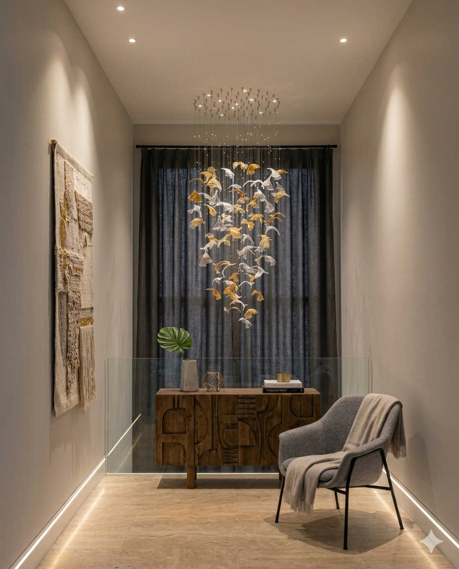 Modern Hanging Drop Crystal Chandelier – Custom Round LED Ceiling Light Orange & White