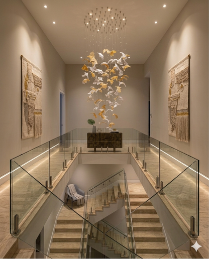 Modern Hanging Drop Crystal Chandelier – Custom Round LED Ceiling Light Orange & White