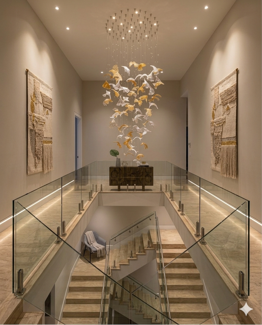 Modern Hanging Drop Crystal Chandelier – Custom Round LED Ceiling Light Orange & White