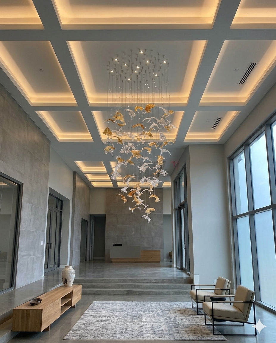 Modern Hanging Drop Crystal Chandelier – Custom Round LED Ceiling Light Orange & White