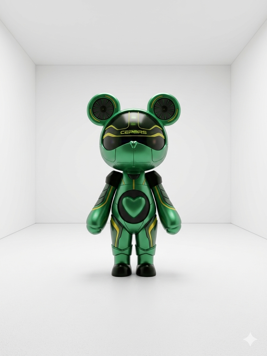 Cyber-Bear Luxury Gift Sculpture | Green Acrylic Designer Art Toy for Home & Office