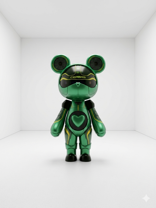 Cyber-Bear Luxury Gift Sculpture | Green Acrylic Designer Art Toy for Home & Office
