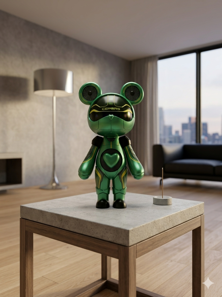 Cyber-Bear Luxury Gift Sculpture | Green Acrylic Designer Art Toy for Home & Office