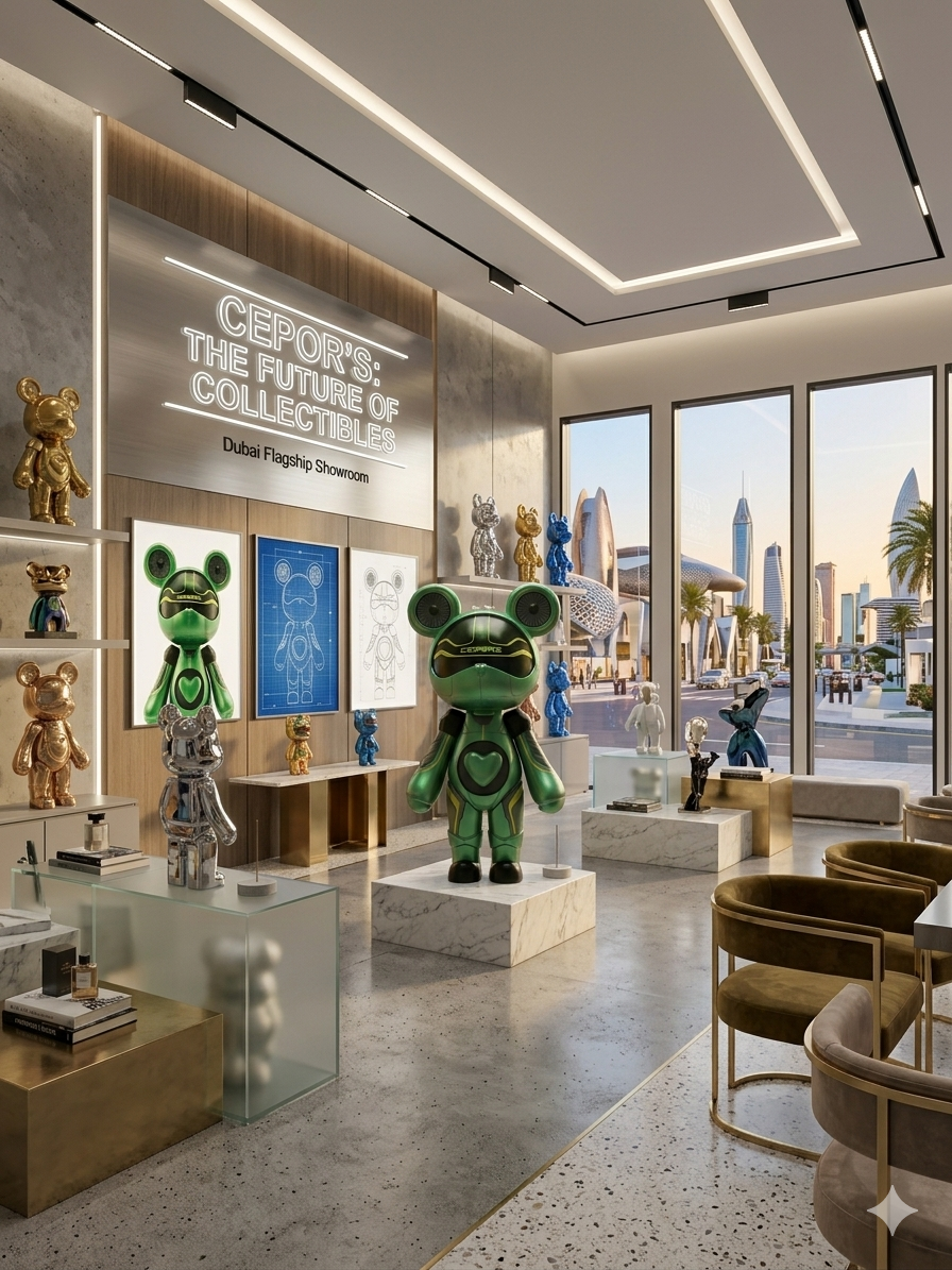 Cyber-Bear Luxury Gift Sculpture | Green Acrylic Designer Art Toy for Home & Office