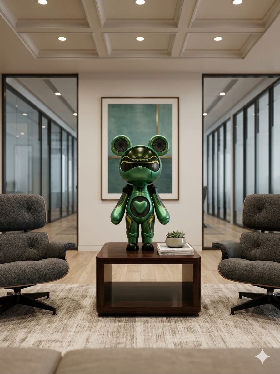 Cyber-Bear Luxury Gift Sculpture | Green Acrylic Designer Art Toy for Home & Office
