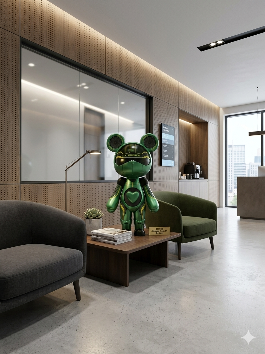 Cyber-Bear Luxury Gift Sculpture | Green Acrylic Designer Art Toy for Home & Office