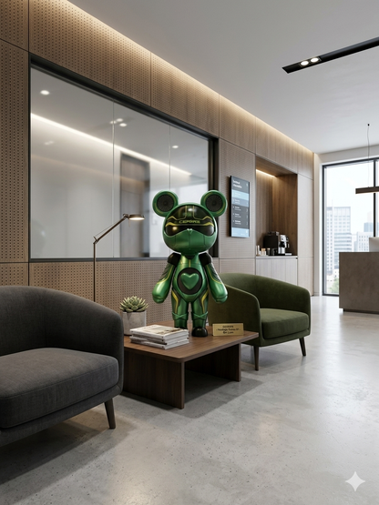 Cyber-Bear Luxury Gift Sculpture | Green Acrylic Designer Art Toy for Home & Office
