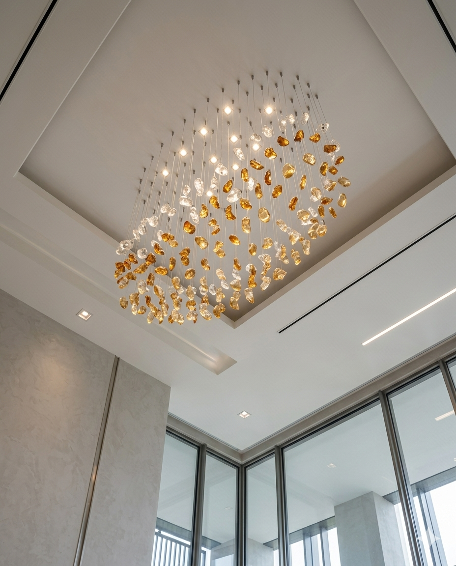 Custom Oval Crystal Drop Chandelier – Modern LED Hanging Light White & Orange