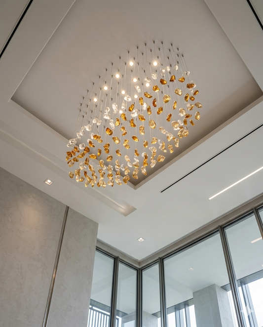 Custom Oval Crystal Drop Chandelier – Modern LED Hanging Light White & Orange