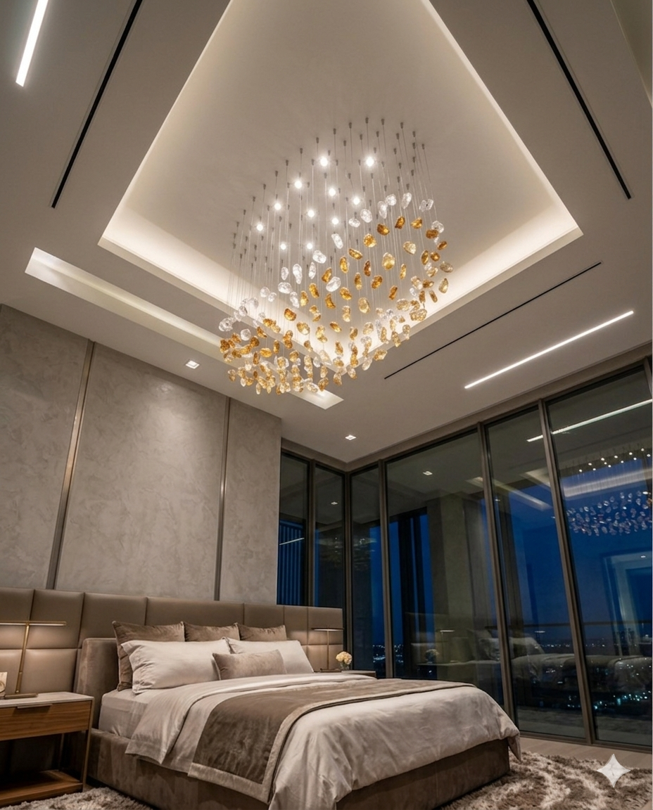 Custom Oval Crystal Drop Chandelier – Modern LED Hanging Light White & Orange