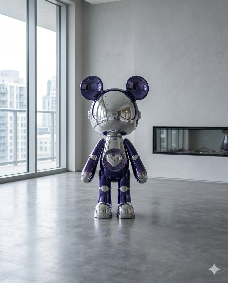 Modern Art Sculpture - Sapphire Blue & Chrome Articulated Figure - Premium Gift