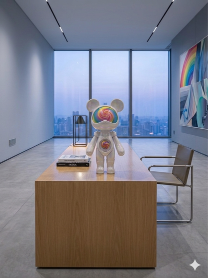 Modern Iridescent White Bear Art Sculpture - Rainbow Acrylic Home Decor Figurine