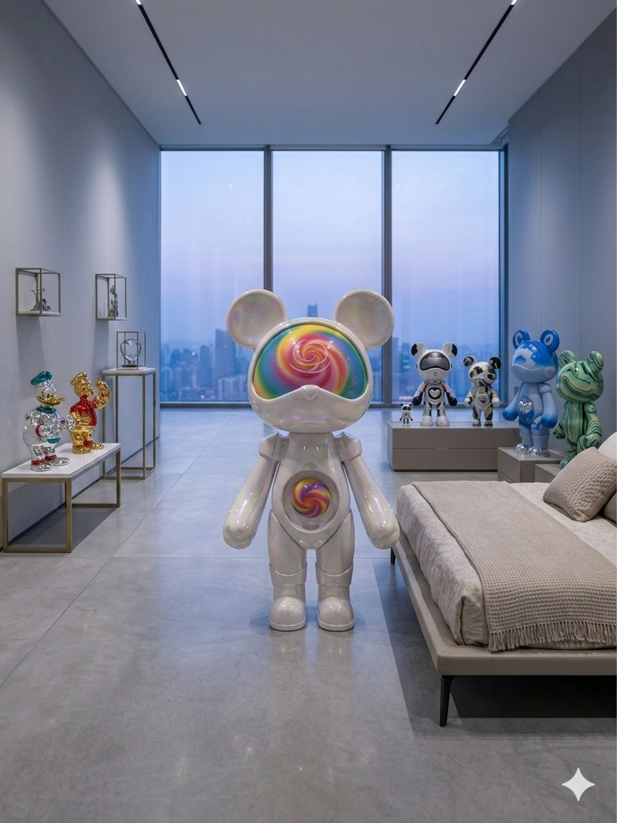 Modern Iridescent White Bear Art Sculpture - Rainbow Acrylic Home Decor Figurine