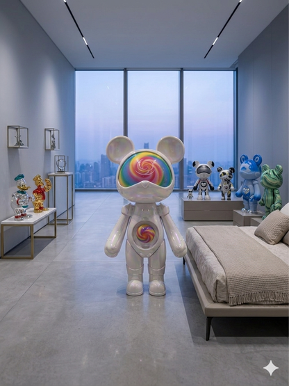 Modern Iridescent White Bear Art Sculpture - Rainbow Acrylic Home Decor Figurine
