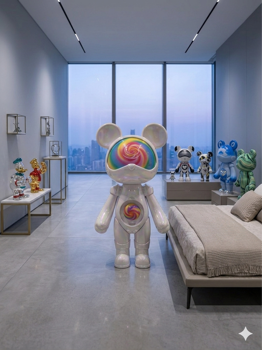 Modern Iridescent White Bear Art Sculpture - Rainbow Acrylic Home Decor Figurine