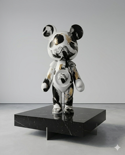 Nebula Noir" Luxury Art Bear Gift Items- Black, White, & Gold Marble Sculpture