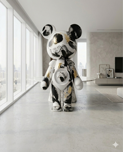 Nebula Noir" Luxury Art Bear Gift Items- Black, White, & Gold Marble Sculpture