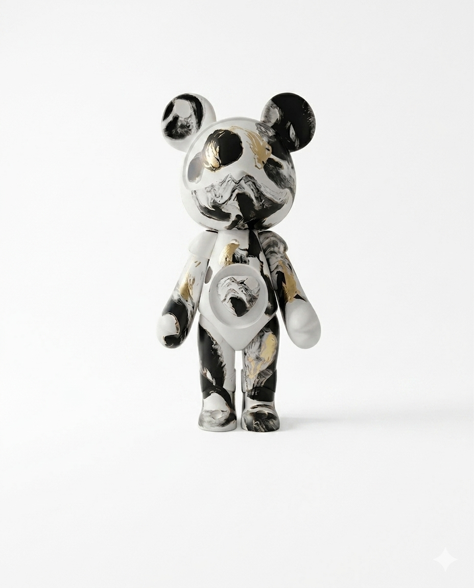 Nebula Noir" Luxury Art Bear Gift Items- Black, White, & Gold Marble Sculpture