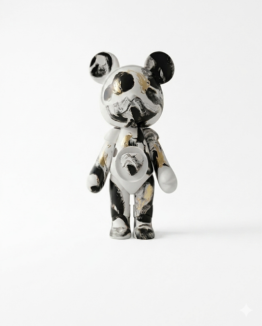 Nebula Noir" Luxury Art Bear Gift Items- Black, White, & Gold Marble Sculpture