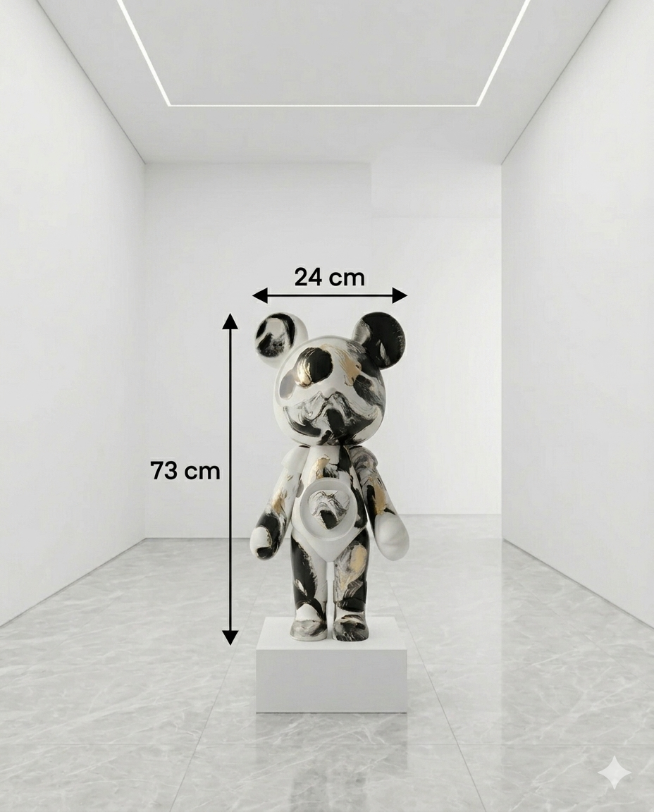 Nebula Noir" Luxury Art Bear Gift Items- Black, White, & Gold Marble Sculpture