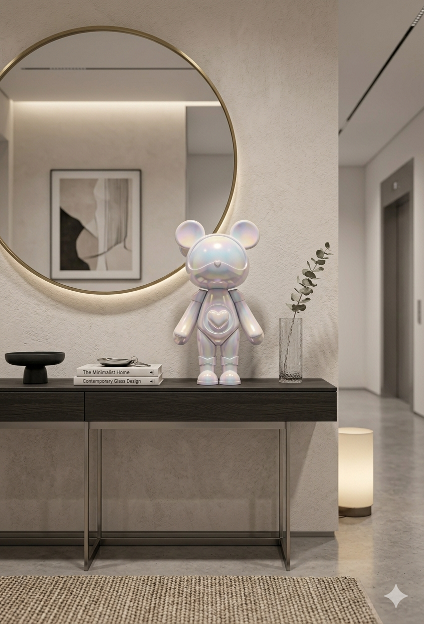 Trending Luxury Gift Pearl White Iridescent Acrylic Bear Sculpture – Modern Designer Home Décor