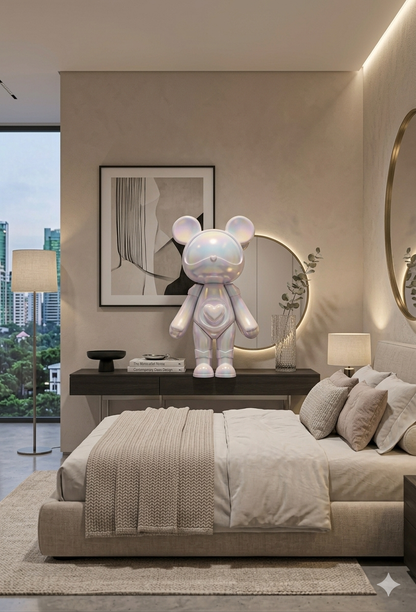 Trending Luxury Gift Pearl White Iridescent Acrylic Bear Sculpture – Modern Designer Home Décor