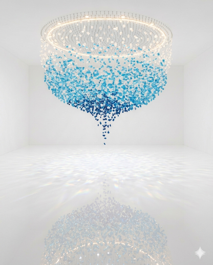 Luxury Blue & White Stone Crystal Custom Chandelier – Modern Round Hanging Ceiling Light for Villas & Hotel Lobby