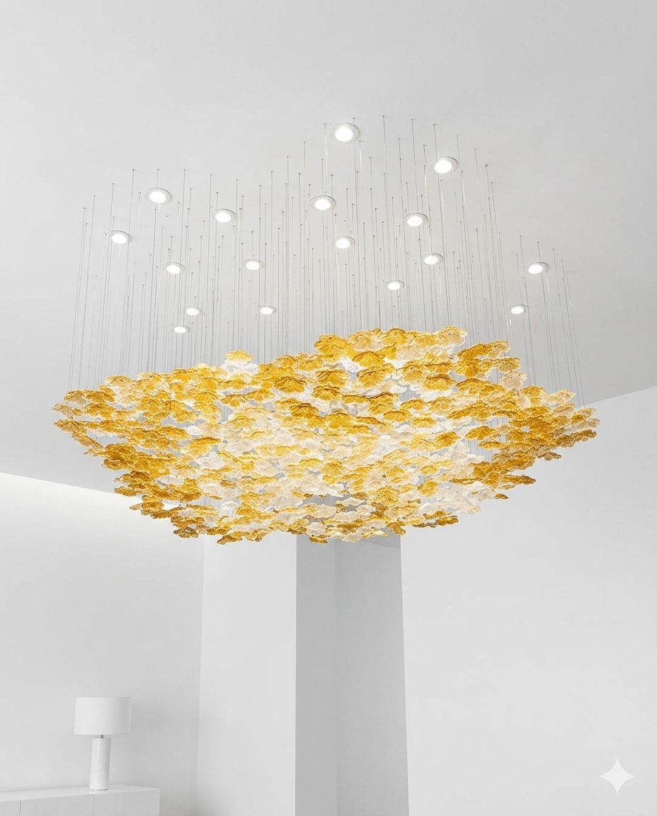 Luxury Orange Glass Cloud Chandelier – Custom Modern Round Ceiling Light for Villas & Hotel Interiors