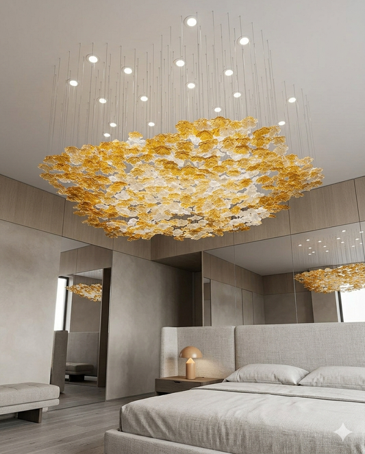 Luxury Orange Glass Cloud Chandelier – Custom Modern Round Ceiling Light for Villas & Hotel Interiors