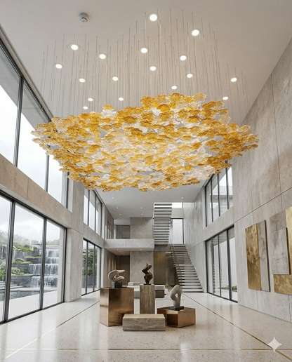 Luxury Orange Glass Cloud Chandelier – Custom Modern Round Ceiling Light for Villas & Hotel Interiors