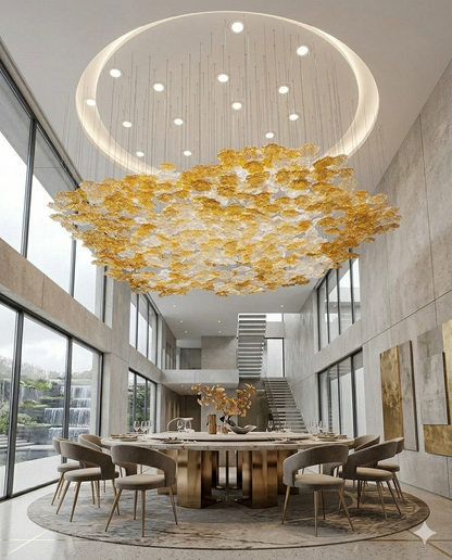 Luxury Orange Glass Cloud Chandelier – Custom Modern Round Ceiling Light for Villas & Hotel Interiors