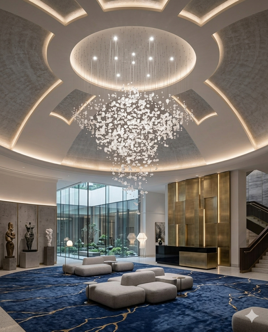 Custom TrendingLuxury Clear Crystal Stone Chandelier – Custom Round Hanging Light for Double Height Ceiling