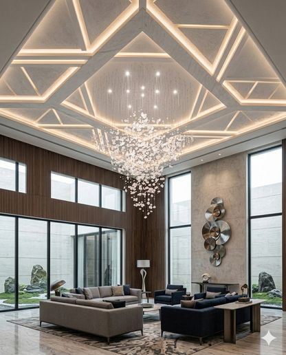 Custom TrendingLuxury Clear Crystal Stone Chandelier – Custom Round Hanging Light for Double Height Ceiling