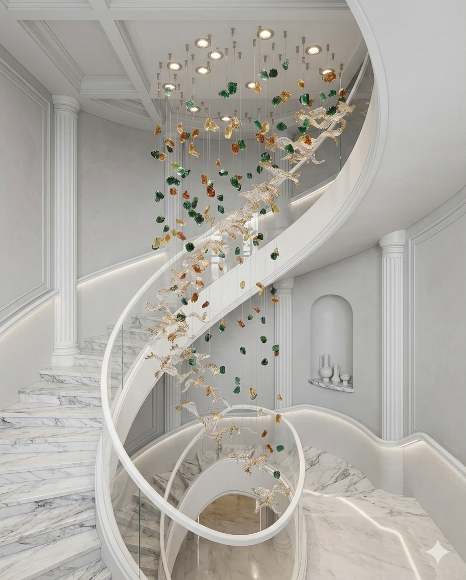 Modern Trending Custom Spiral Glass Art Chandelier