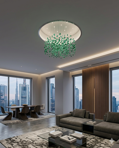 Green stone Cluster Chandelier – Round 60cm – Customizable Luxury lighting