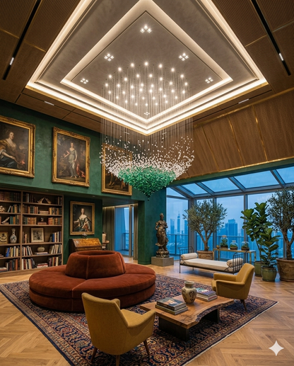 Luxury White & Green Crystal Stone Chandelier – Custom Double Height Staircase Light for Modern Villas & Hotel Lobby