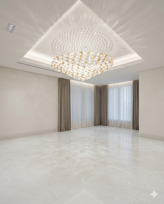 Orange & White Glass Chandelier – Custom Round Modern Ceiling Light for Villas & Luxury Interiors