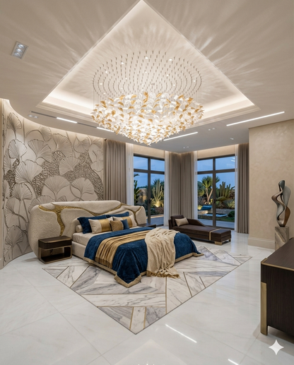 Orange & White Glass Chandelier – Custom Round Modern Ceiling Light for Villas & Luxury Interiors
