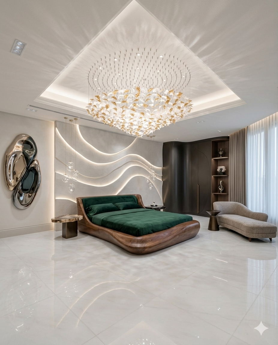 Orange & White Glass Chandelier – Custom Round Modern Ceiling Light for Villas & Luxury Interiors