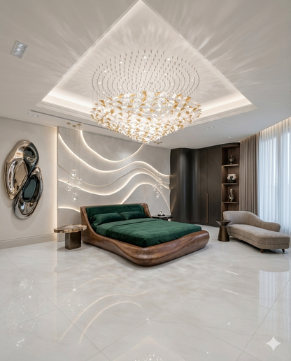 Orange & White Glass Chandelier – Custom Round Modern Ceiling Light for Villas & Luxury Interiors