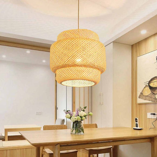 Bamboo Lantern Hanging Light – Handwoven Retro Rattan Chandelier
