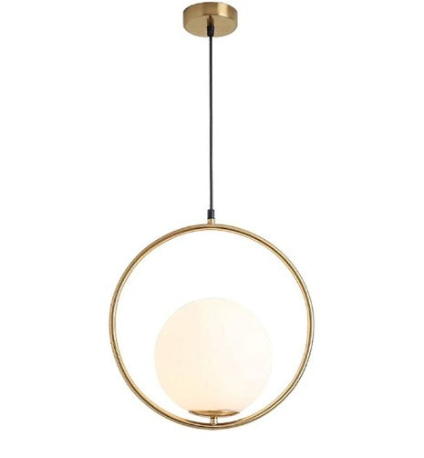 Modern 1-Light Glass Globe Pendant Light – Brushed Brass & Frosted White Minimalist Hanging Lamp