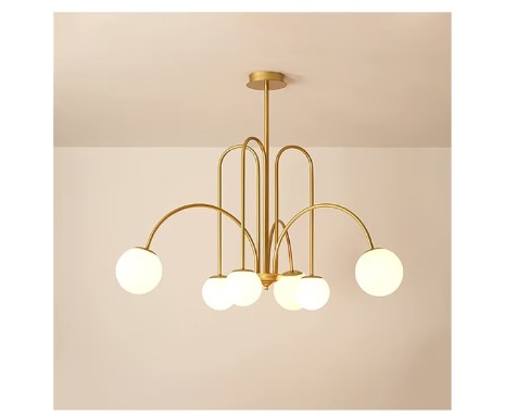 Antique Gold Multi-Arm Chandelier with Frosted Glass Globes – Elegant Vintage Ceiling Light