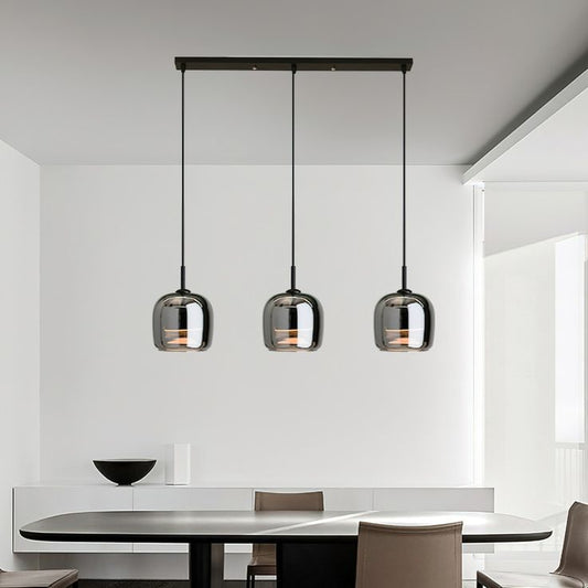 Nordic Smoky Grey Triple-Pendant Dining Chandelier – Tri-Color LED