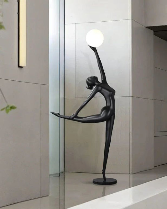Sculpture Floor Lamp– Artistic Resin Figure Standing Light with Glass Shade for Living Room, Bedroom, Hotel & Gallery Decor