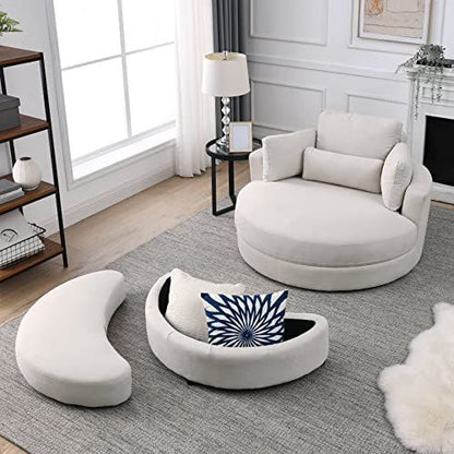 Royal Nest 130cm Oversized Barrel Lounge Chair with Storage Ottoman & 4 Pillows