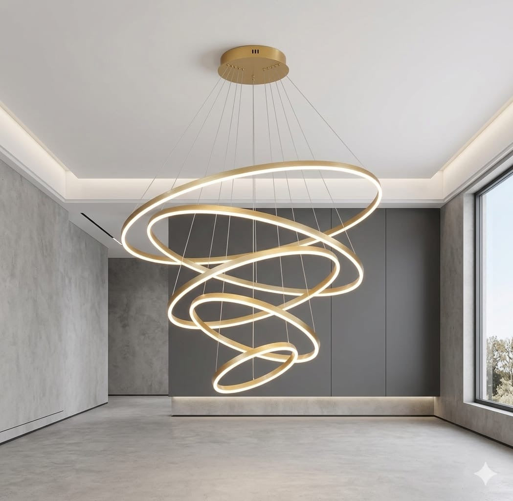 Luxury 5-Ring LED Chandelier – Modern Circular Pendant Light