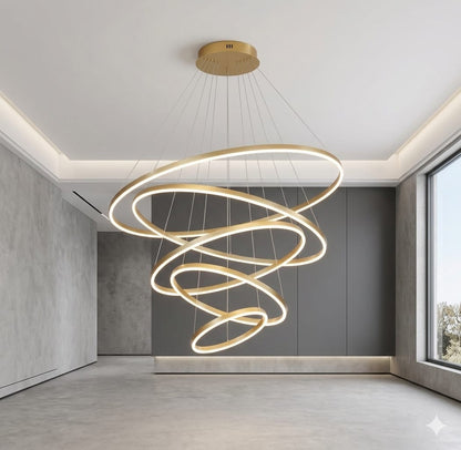 Luxury 5-Ring LED Chandelier – Modern Circular Pendant Light