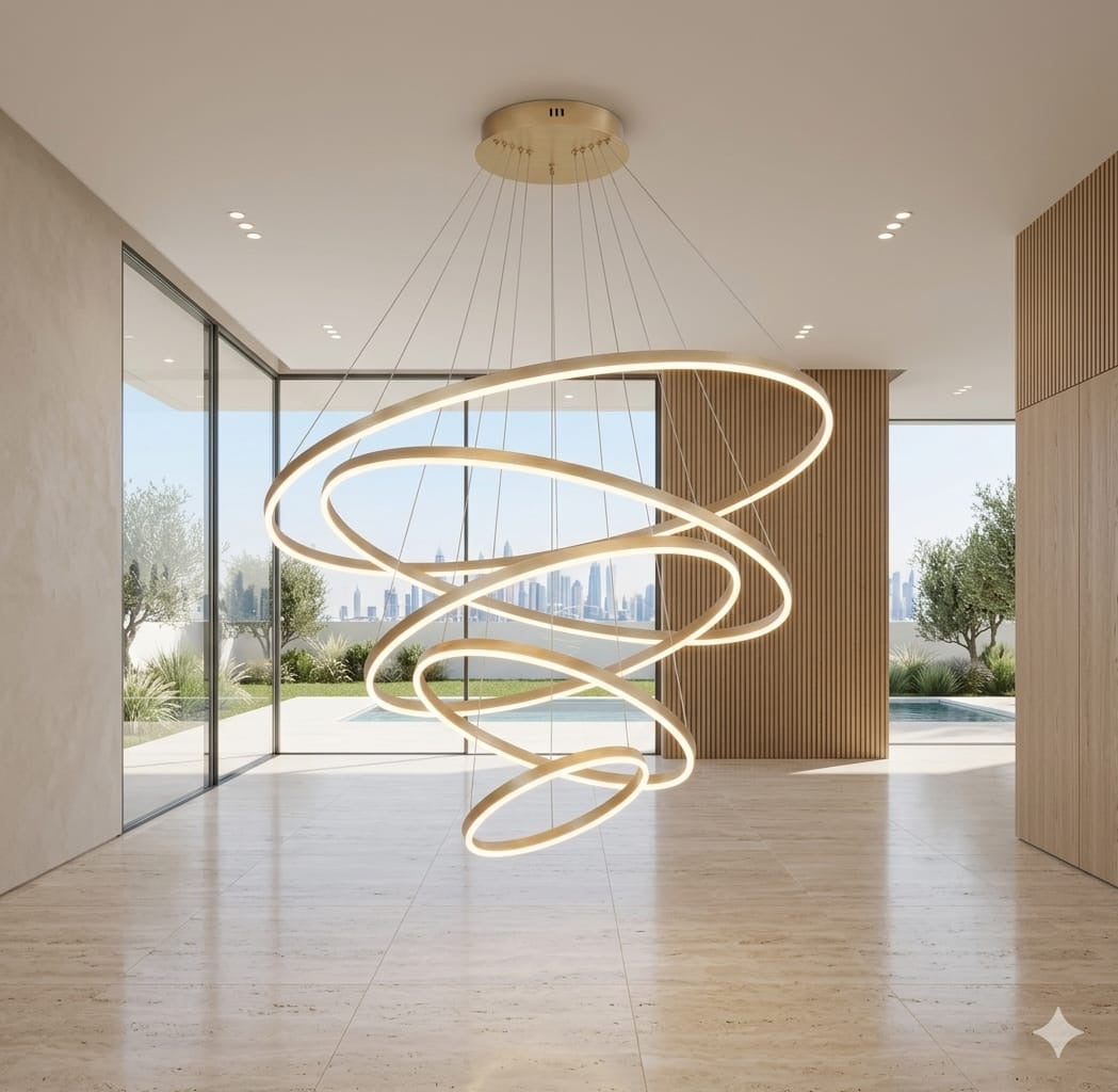 Luxury 5-Ring LED Chandelier – Modern Circular Pendant Light