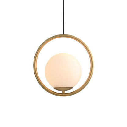 Modern 1-Light Glass Globe Pendant Light – Brushed Brass & Frosted White Minimalist Hanging Lamp